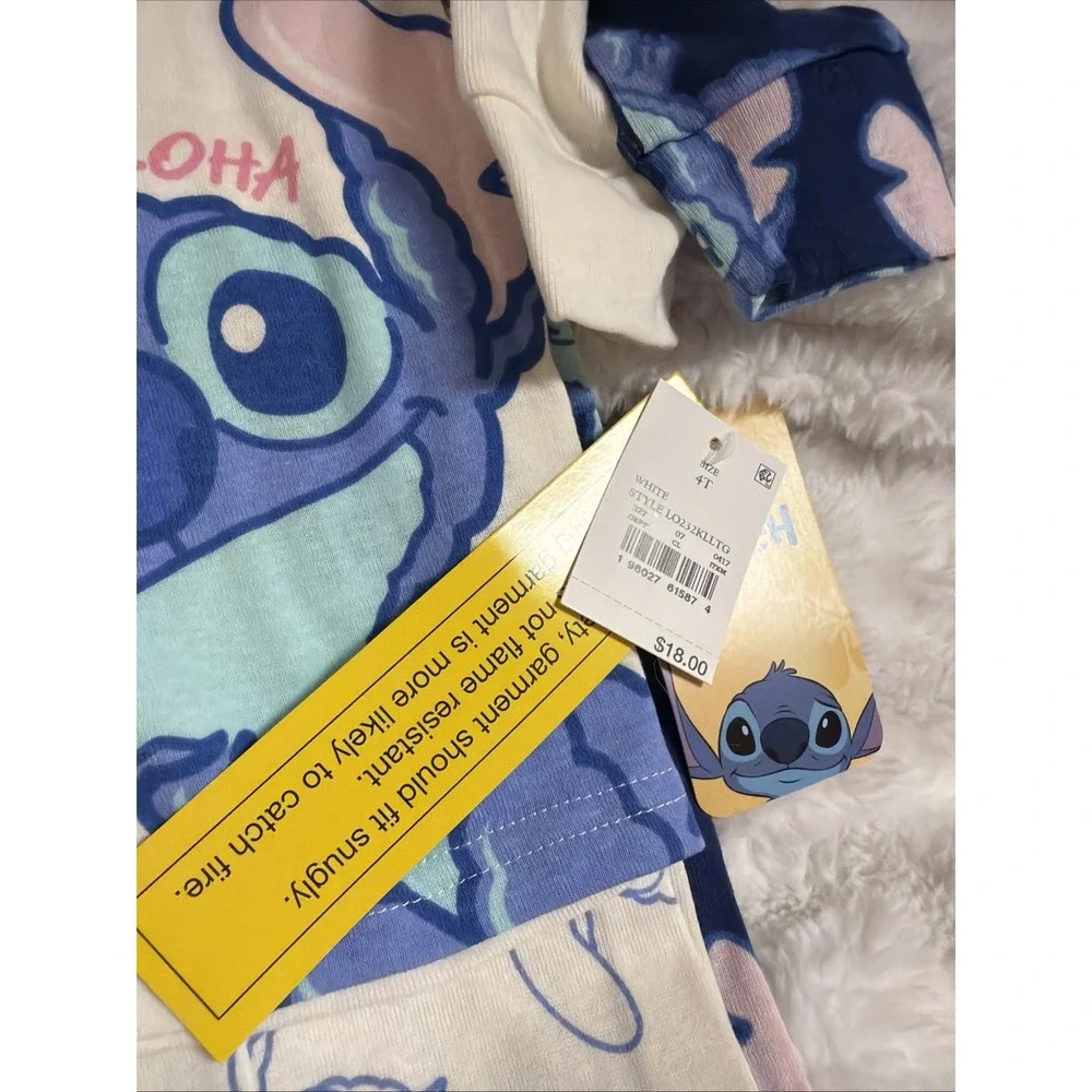 NWT Lilo & Stitch Snug Fit 4Pcs Cotton Long Sleeve Pajama Set Blue/White Size 4T